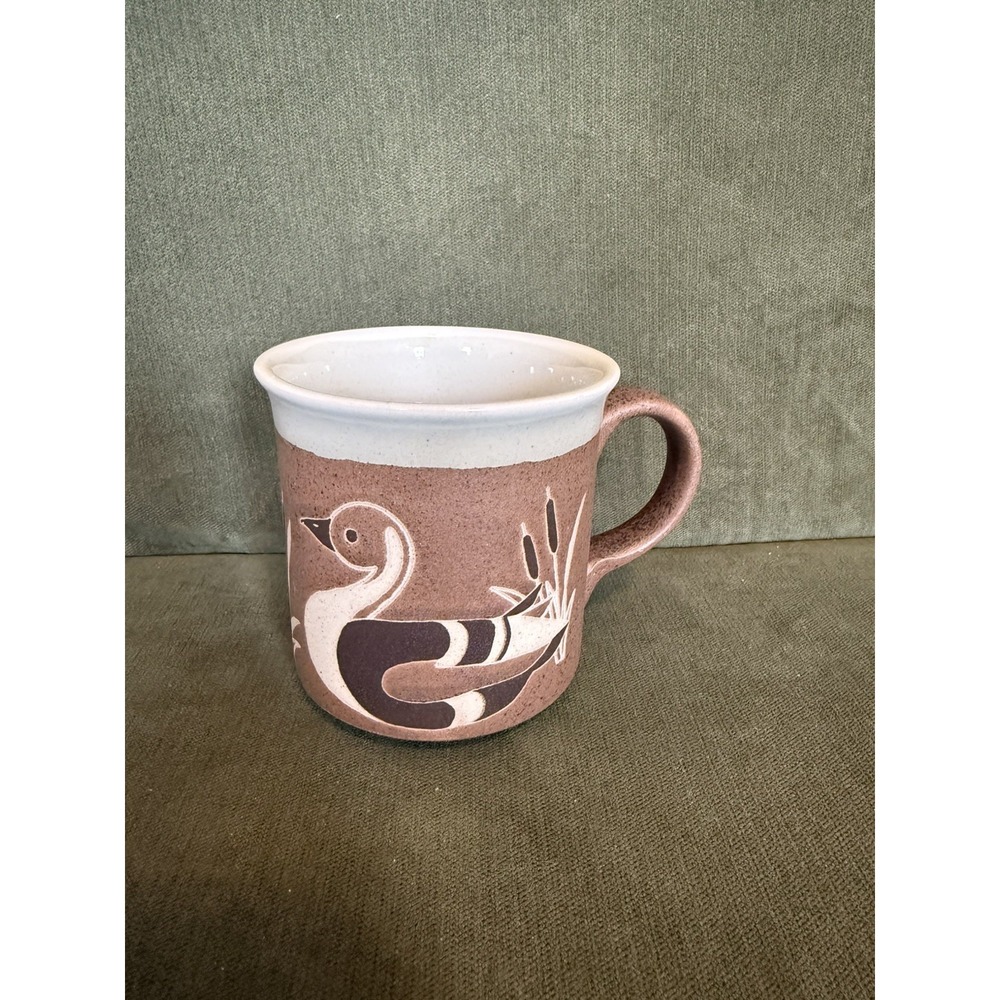 Vintage Otagiri Stoneware Ceramic Coffee Mug Brown Mallard Duck Willows Japan